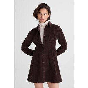 Madewell Corduroy Shirt Dress Brown Mini Button Front Long Sleeve Size 4 NWT!